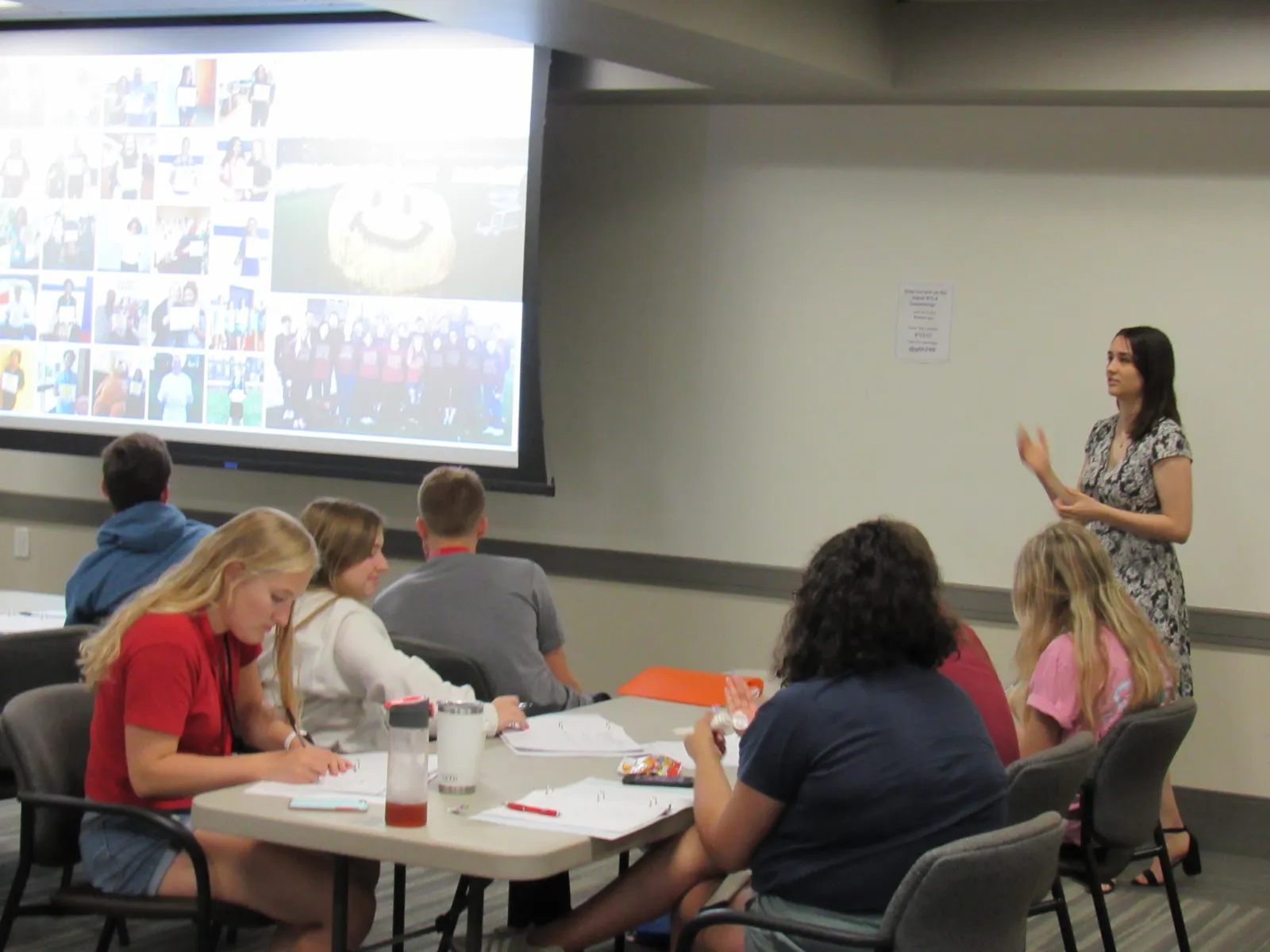 Liz speaking to students
